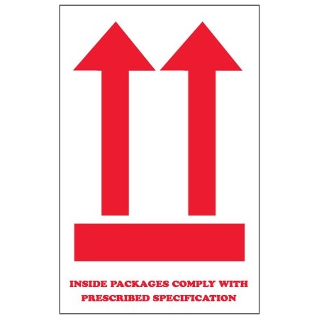 Bsc Preferred 4 x 6'' - ''Inside Packages Comply.'' Arrow Labels, Style 2, 500PK SCL835